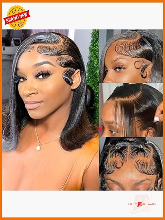 100% Human Hair Bob Wig 13x4 HD Lace Frontal Short Straight Glueless 180% main image 6
